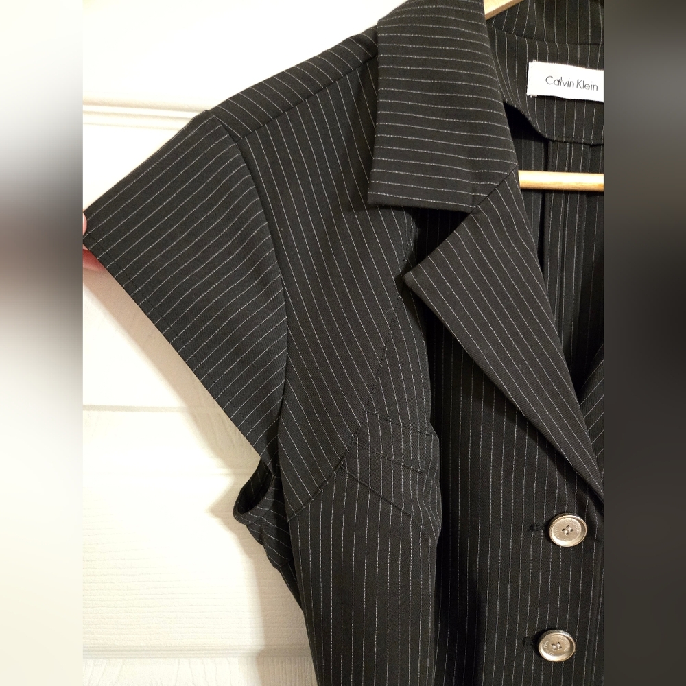 Calvin Klein Black White Pinstrip Fit And Flare Dress NO SIZE TAG - Picture 6 of 11
